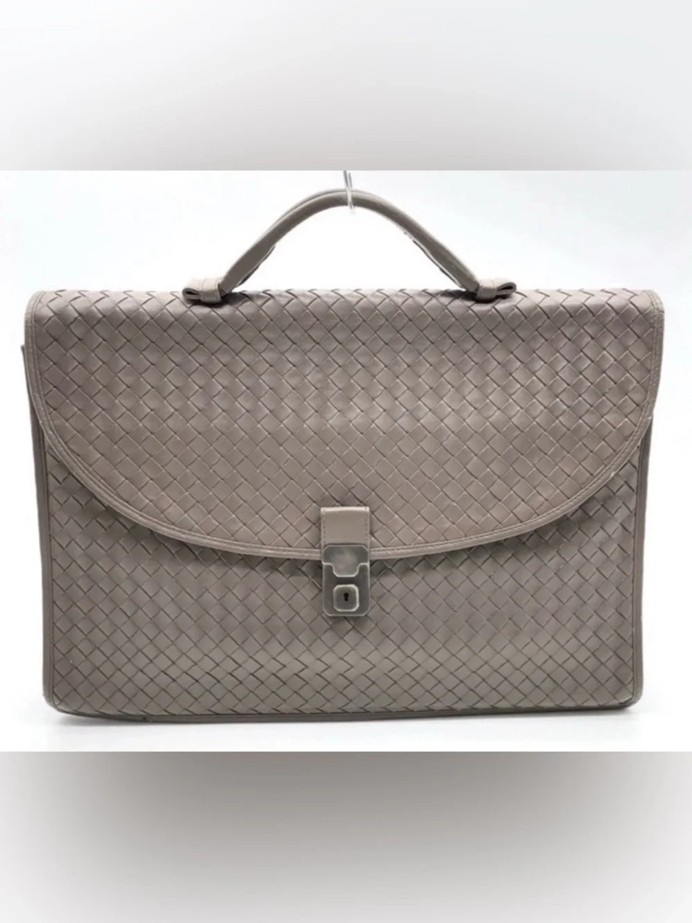 BOTTEGA VENETA Unisex Sophisticated Intrecciato Grey Woven Leather Briefcase